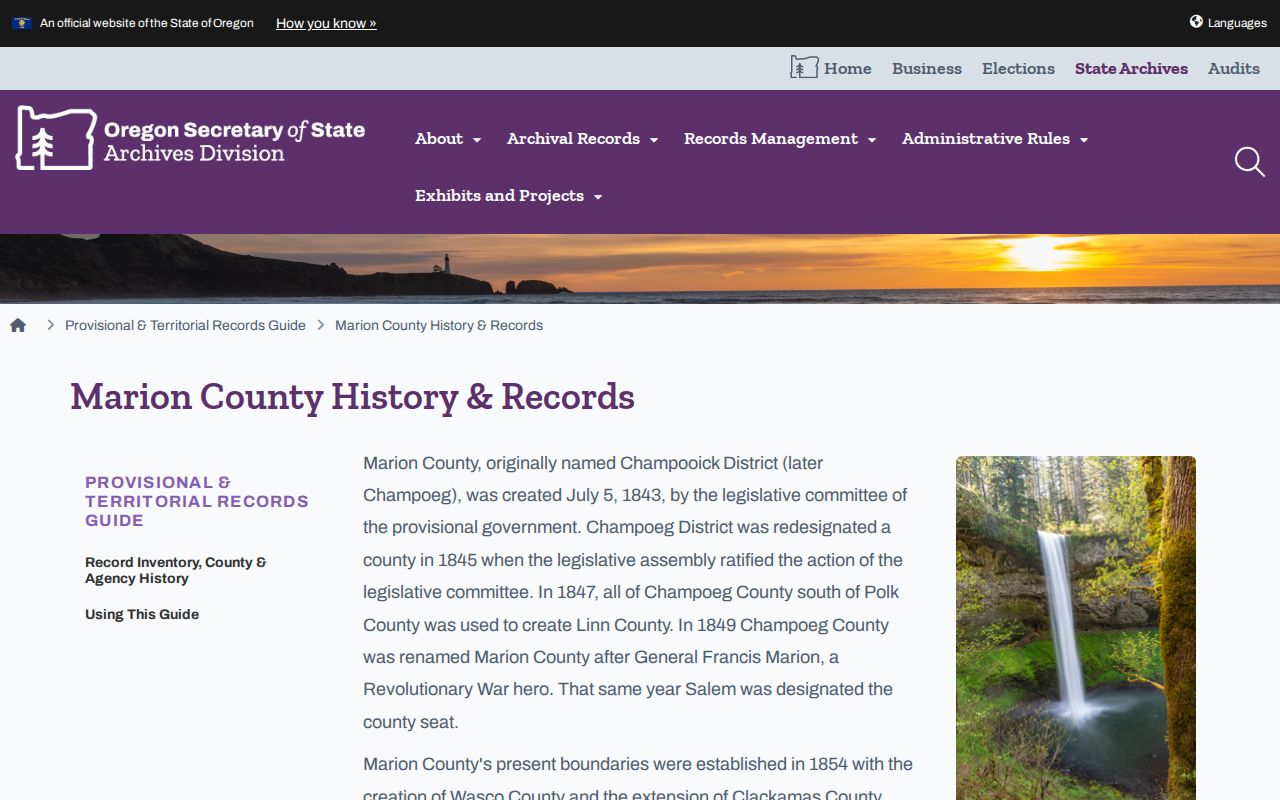Marion County residents directory reference to State Archives territorial records