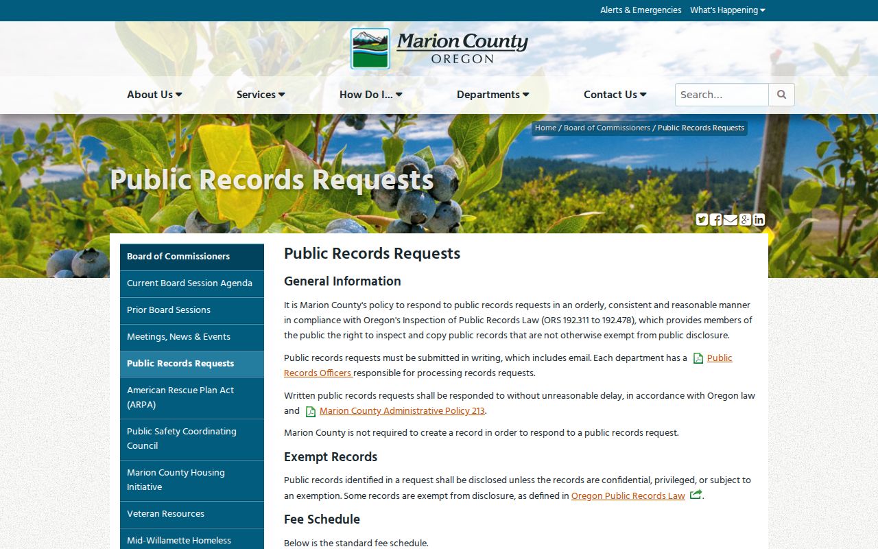 Marion County residents directory reference to the county public-records request procedure