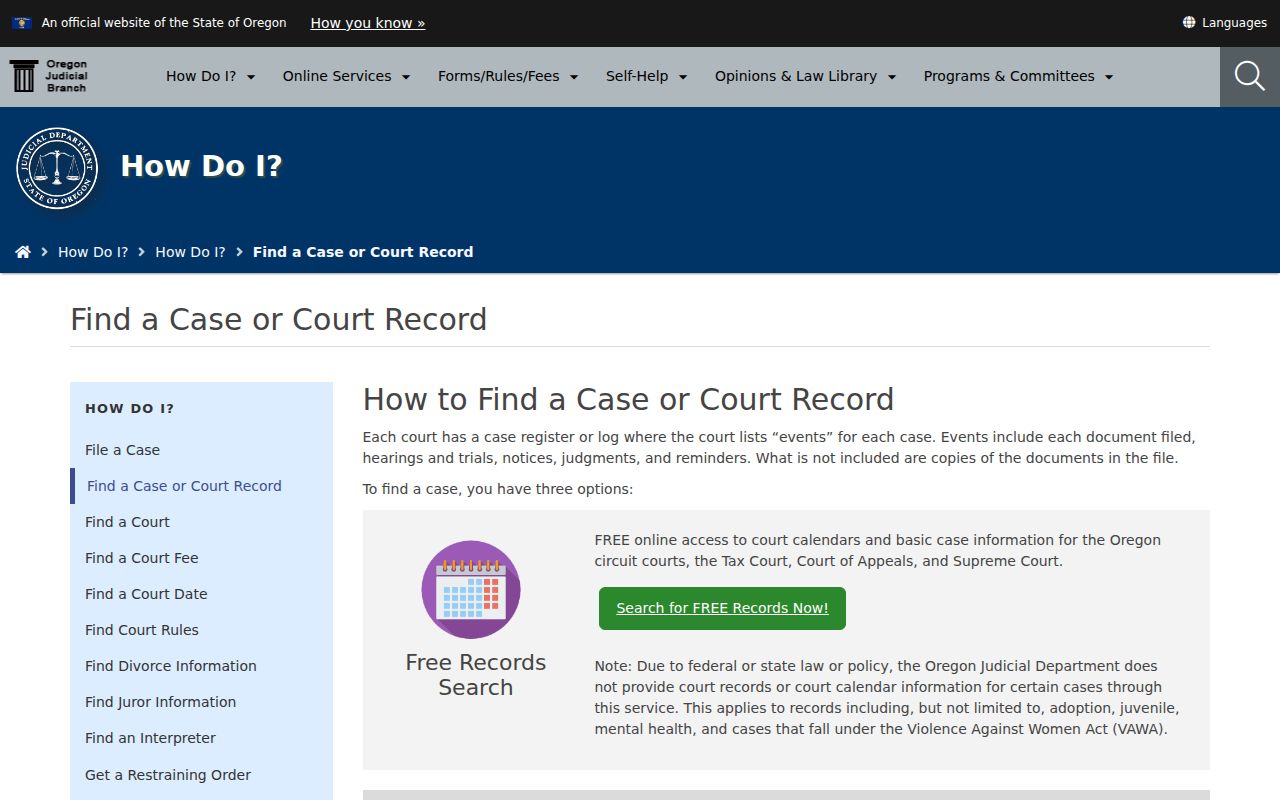 Marion County residents directory reference to Oregon court records search