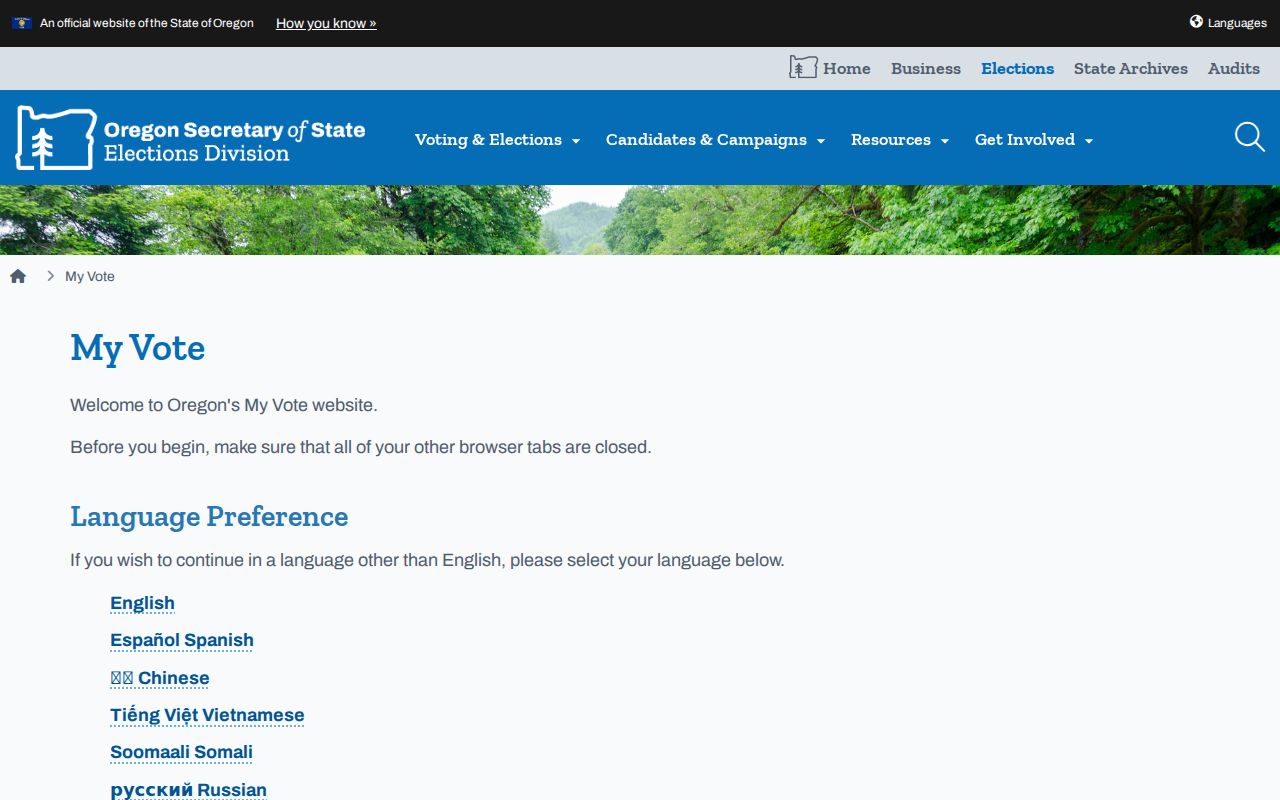 Marion County residents directory reference to Oregon My Vote self-service lookup